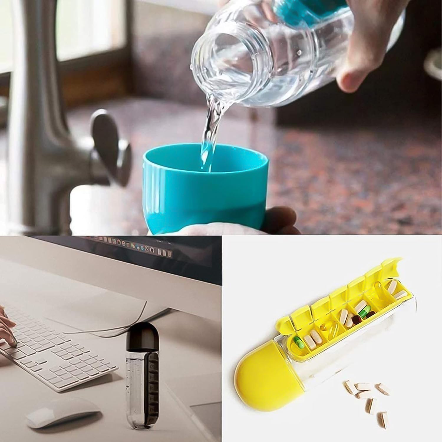 Multi-Use Pill & Water Bottle for Travel (600 Ml, Mix Color) Multi-Use Pill & Water Bottle for Travel (600 Ml, Mix Color)
